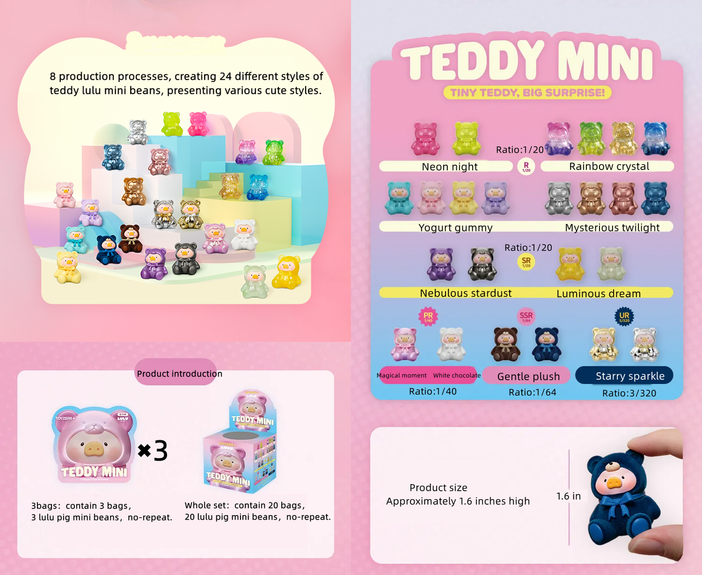 Lulu The Piggy Bear Mini Bean Blind Box Figures  Collection Blind Bags Cute Birthday Gifts