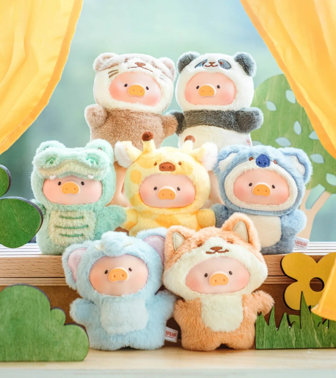 Lulu The Piggy Pig Animal Party Puppet Show Series Fingertip Plush Blind Box Figures Adorable Collectible Pendant for Bags & Keys, Modern Home Decoration