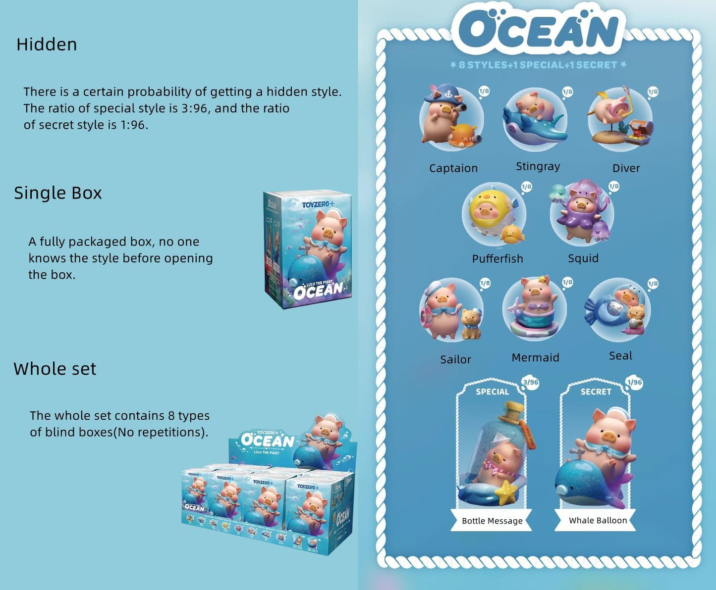 Lulu The Piggy Ocean Series Cute Pig Figures Collectible Toys Kawaii Birthday Gifts